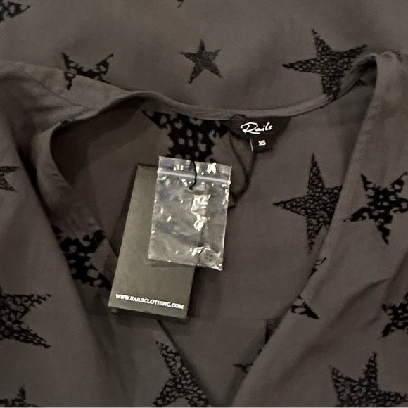 Rails Hillary Charcoal Cheetah Stars Faux Wrap Blouse Top - Picture 7 of 7